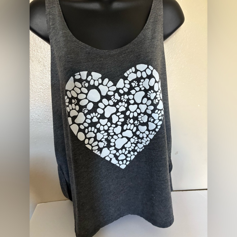 Bella Canvas Dark Gray Tank Top with White Heart Design Size L